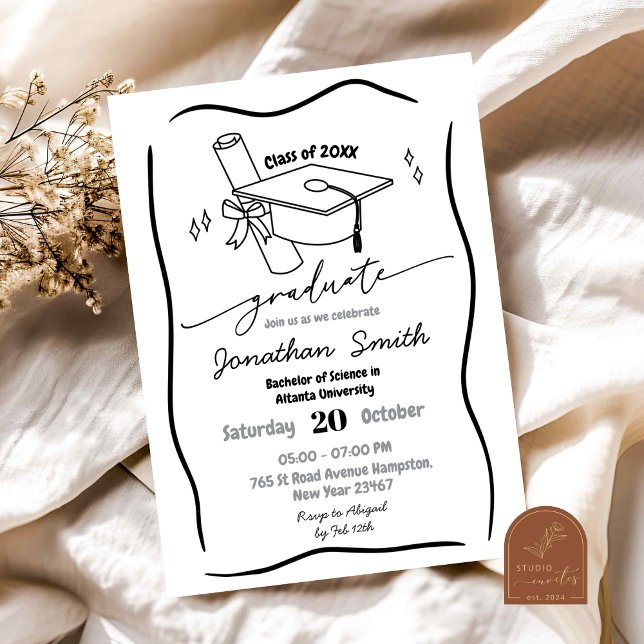 Hand Drawn Black Graduation Invitation (Creator Uploaded)
