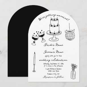 Hand Drawn Black Illustrations Doodles Wedding Invitation