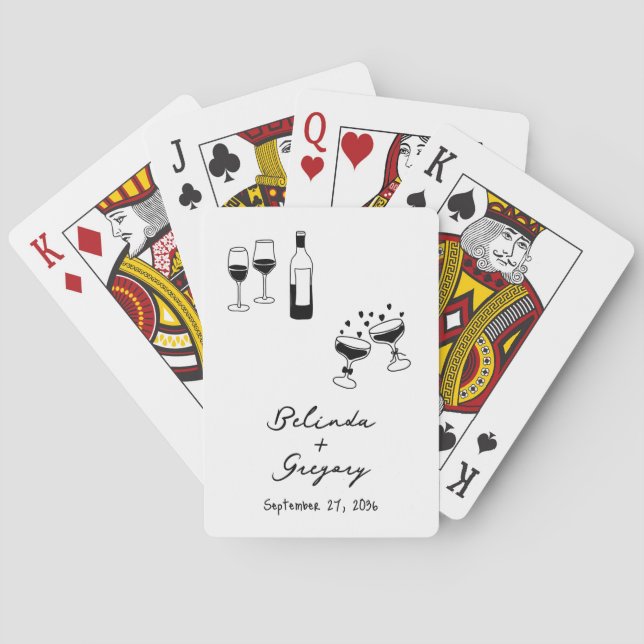Hand Drawn Black Illustrations Doodles Wedding Playing Cards (Back)