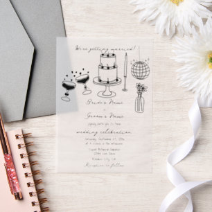 Hand Drawn Black Illustrations Doodles Wedding Vellum Invitations