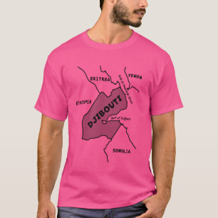 Hand-drawn black line map of Djibouti, neighbourin T-Shirt