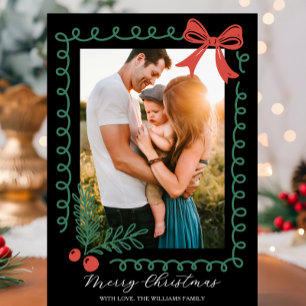 Hand Drawn Black Red Green Merry Christmas Holiday Card