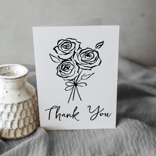 Hand-Drawn Black Rose Bouquet Bridal Shower Thank You Card