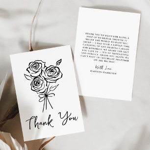 Hand-Drawn Black Rose Bouquet Bridal Shower Thank You Card