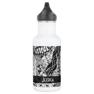 Hand-Drawn Black & White Doodle Pattern Art ZIA 532 Ml Water Bottle