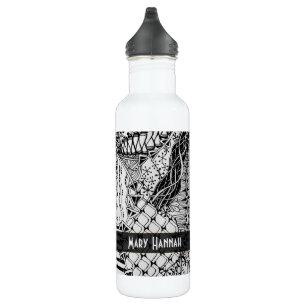Hand-Drawn Black & White Doodle Pattern Art ZIA 710 Ml Water Bottle
