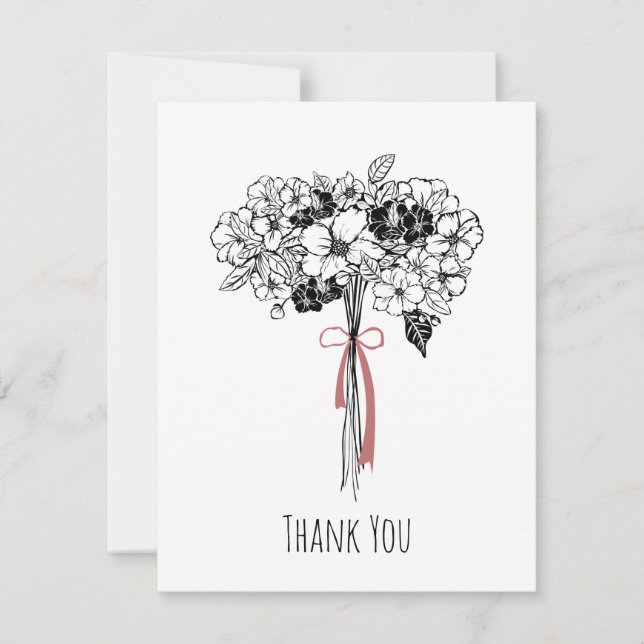 Hand drawn Black & White Floral Bouquet Thank You  (Front)