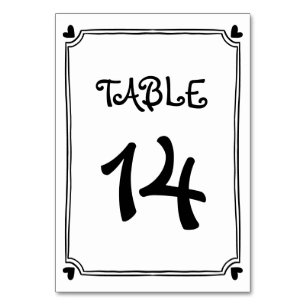 Hand drawn black, white scribble whimsical frame table number