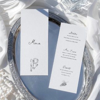 Hand Drawn Black & White Wedding Dinner Menu Card