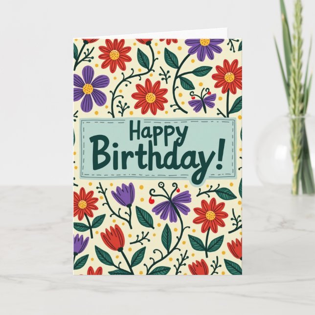 Hand Drawn Bloom Birthday Card (Front)