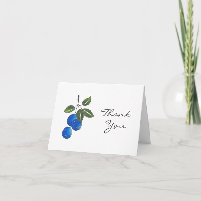 Hand Drawn Blue Berries 3 Thank You Card (Front)
