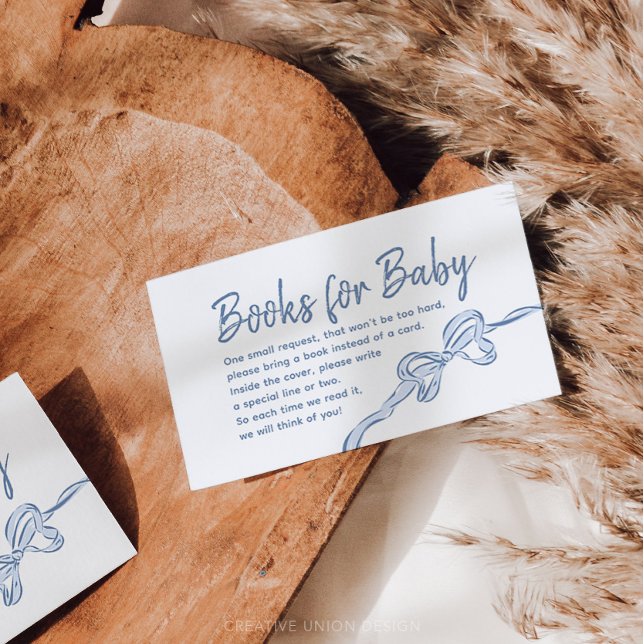 Hand Drawn Blue Bow Boy Baby Shower Books for Baby Business Card (Creator Uploaded)