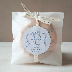 Hand Drawn Blue Bow Boy Baby Shower Favour Sticker