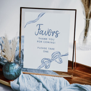 Hand Drawn Blue Bow Boy Baby Shower Favours Poster