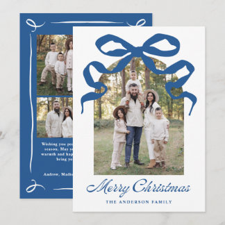 Hand-Drawn Blue Bow Christmas Arch Photo Holiday Card