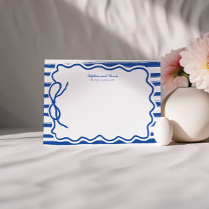 Hand Drawn Blue Bow Couple Stationery Card