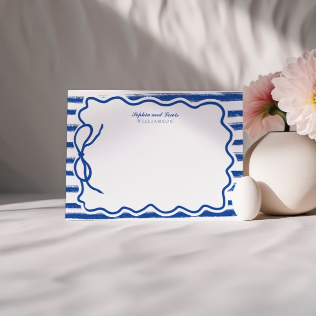 Hand Drawn Blue Bow Couple Stationery Card (Creator Uploaded)