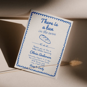Hand Drawn Blue Boy In The Oven Bread Baby Shower  Invitation