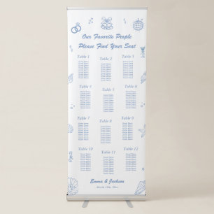 Hand Drawn Blue Coastal Wedding Seating Chart Retractable Banner
