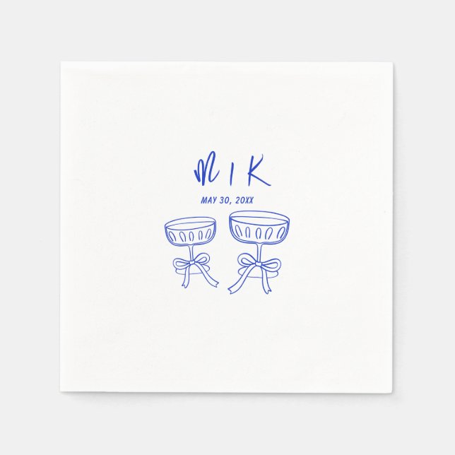 Hand Drawn Blue Cocktail Wedding  Napkin (Front)