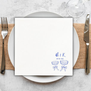 Hand Drawn Blue Cocktail Wedding  Napkin