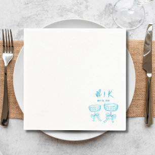 Hand Drawn Blue Cocktail Wedding  Napkin