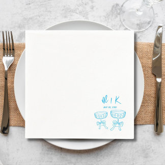 Hand Drawn Blue Cocktail Wedding Napkin