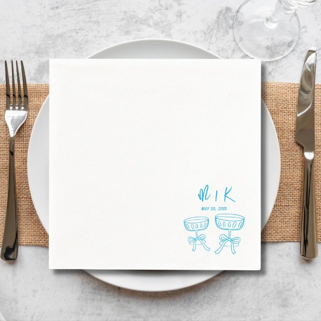 Hand Drawn Blue Cocktail Wedding  Napkin (Creator Uploaded)
