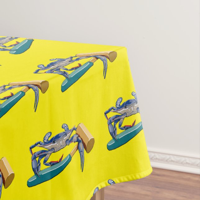 Hand Drawn Blue Crab with Hammer Mallet Crab Boil Tablecloth (In Situ)