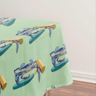 Hand Drawn Blue Crab with Hammer Mallet Crab Boil Tablecloth