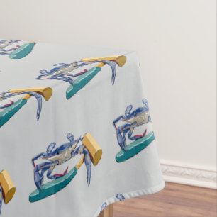 Hand Drawn Blue Crab with Hammer Mallet Crab Boil Tablecloth