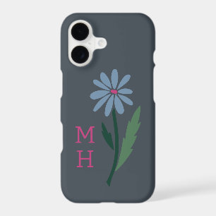 Hand Drawn Blue Floral Monogram Slate Grey