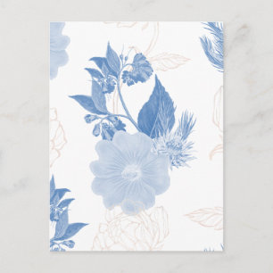 Hand drawn blue flower patterned background postcard