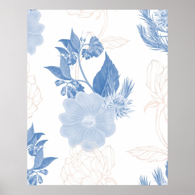 Hand drawn blue flower patterned background  poster (Front)