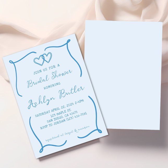 Hand Drawn Blue Frame Bridal Shower Invitation (Creator Uploaded)