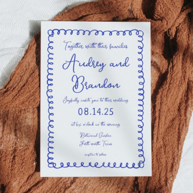Hand Drawn Blue French Wedding Invitations (Creator Uploaded)