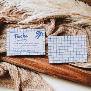 Hand Drawn Blue Gingham Bow Boy Book Request Enclosure Card