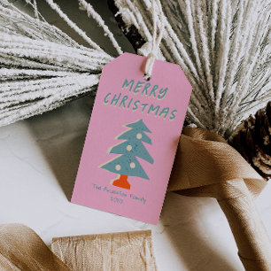 Hand Drawn Blue Green Christmas Tree Funky Gift Tags