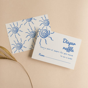Hand Drawn Blue Here Comes The Son Diaper Raffle  Enclosure Card