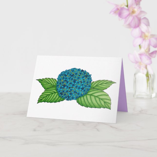 Hand-drawn blue hydrangea flower birthday card (Orchid)