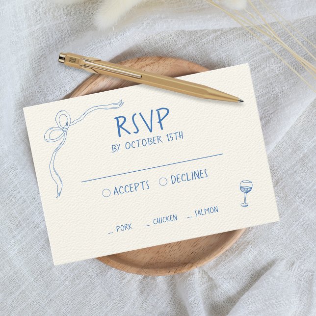 Hand Drawn Blue Illustration Vintage French RSVP Card (Vintage French Blue RSVP wedding)