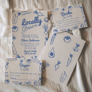 Hand Drawn Blue Locally Grown Boy Baby Shower In Invitation