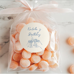 Hand Drawn Blue Martini Glasses Birthday Party Classic Round Sticker