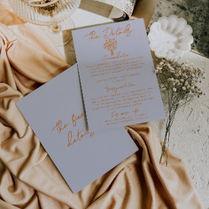 Hand Drawn Blue Orange Floral Wedding Details Enclosure Card