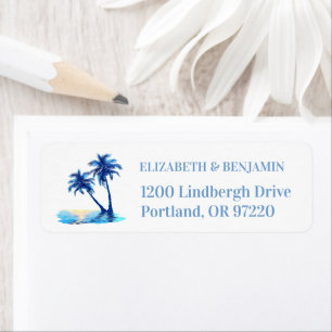 Hand-Drawn Blue Palm Trees Wedding Return
