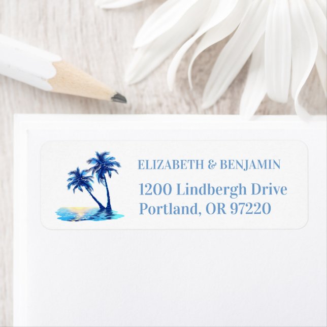 Hand-Drawn Blue Palm Trees Wedding Return (Insitu)