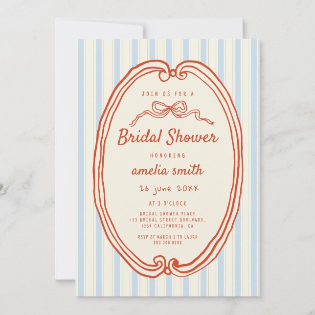 Hand drawn Blue stripes Quirky Bridal shower Invitation (Front)