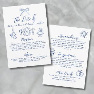 Hand Drawn Blue Whimsical Wedding Details Enclosure Card