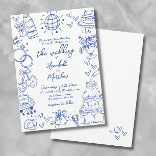 Hand Drawn Blue Whimsical Wedding Invitation