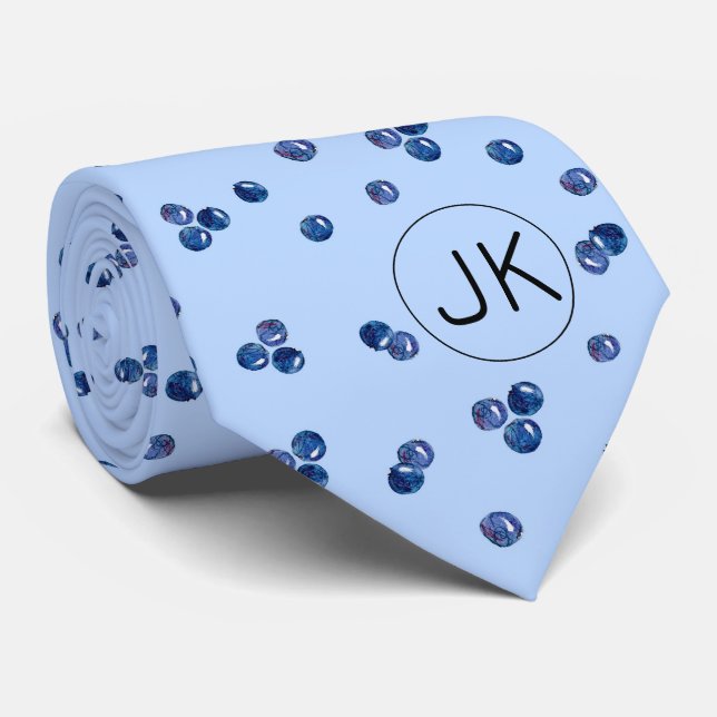 Hand Drawn Blueberries Add Initials Novelty Fruit Tie (Rolled)